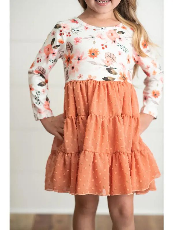 Floral &amp; Swiss Dot Tulle Autumn Dress
