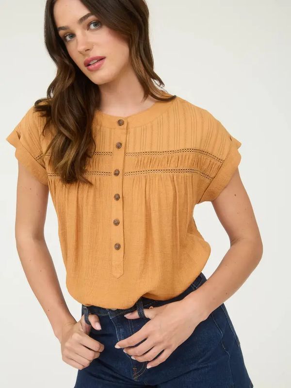 Eyelet Trim Button-Front Top