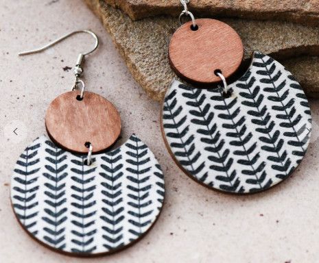 Boho Printed White Cork Dangle Earrings