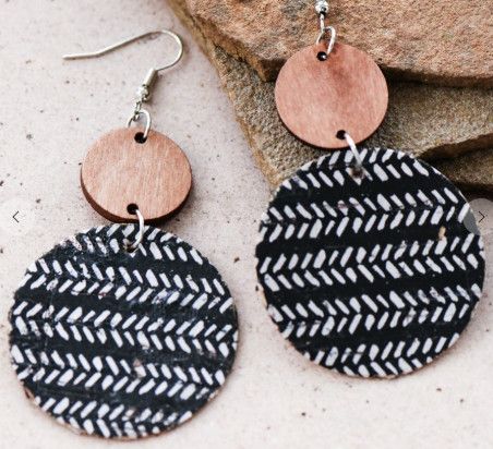 Boho Printed Black Cork Dangle Earrings
