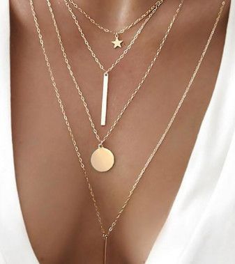 Stainless Steel Layered Chain Necklace with Charms