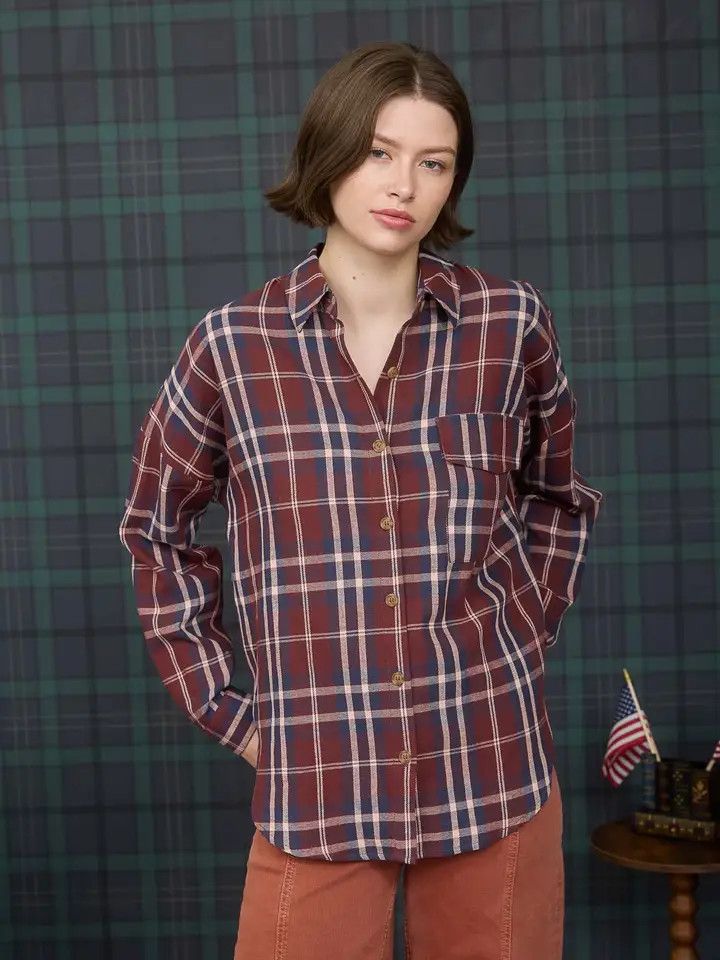 Plaid Button Down Pocket Detail Long Sleeve Shirt