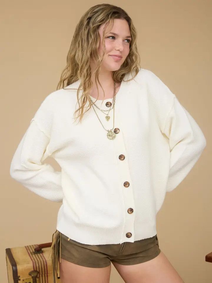 Exposed Seam Button Down Knit Cardigan