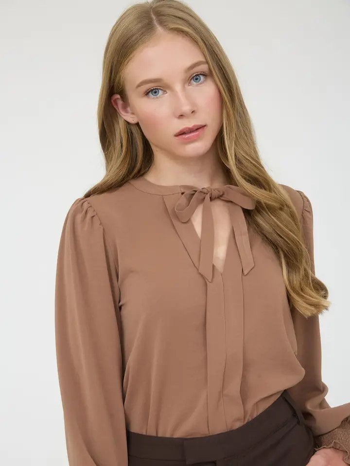 Necktie Long Sleeve with Smocked Cuff Top