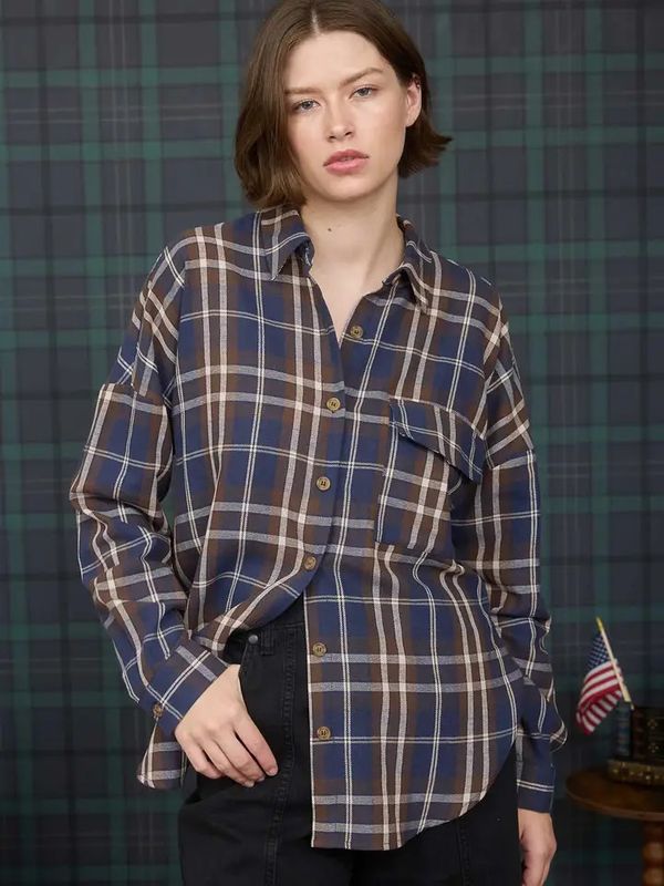 Plaid Button Down Pocket Detail Long Sleeve Shirt