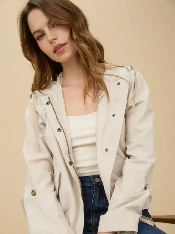 Snap Button Zip Up Hooded Jacket