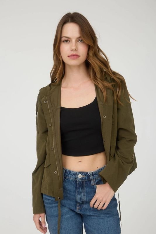 Snap Button Zip Up Hooded Jacket