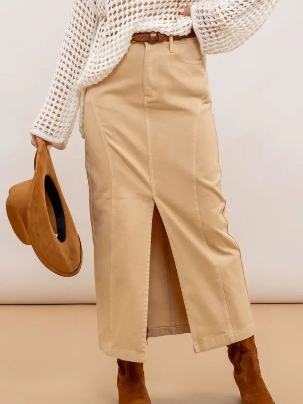 Paneled Split Hem Midi Skirt