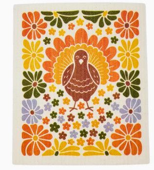 Turkey With Mums Swedish Dishcloth