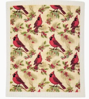 Red Cardinals Christmas Swedish Dishcloth
