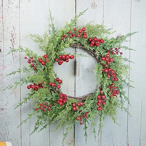 22&quot; Snowy Cedar &amp; Berries Wreath