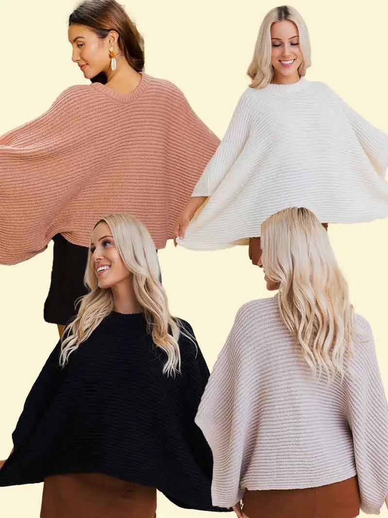 Rib Knit Arm Poncho (One Size)