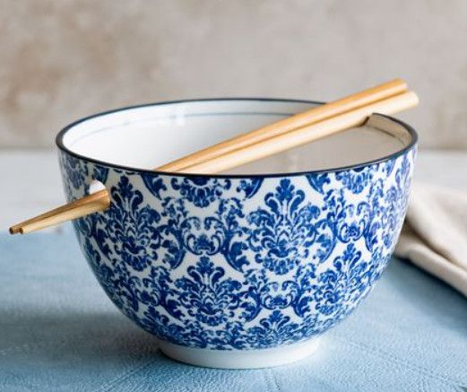 6" Blue Floral Fan Noodle Bowl