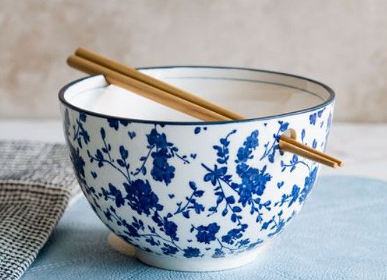 6" Blue Mini Floral Noodle Bowl