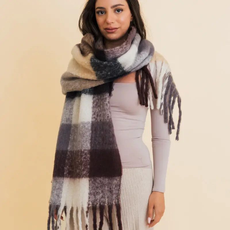 Oversized Fringe Scarf, Color: Black