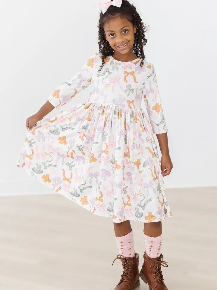 Boho Bows 3/4 Sleeve Pocket Twirl Dress