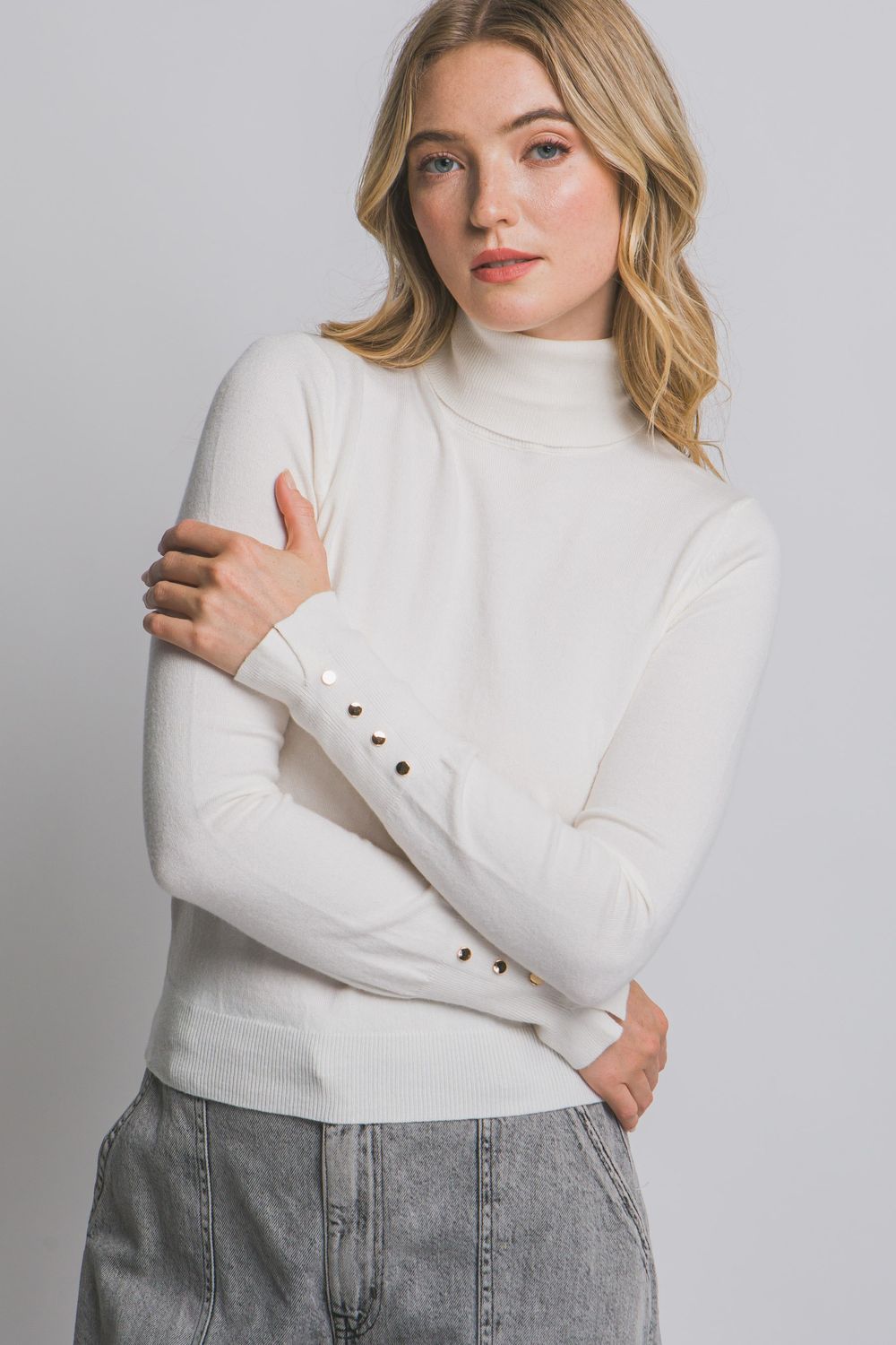 Long Sleeve Turtle Neck with Button Detail