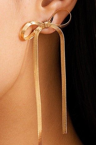 18K Long Ribbon Bow Earrings