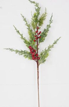 26" Sparkled Cedar and Red Berry Spray