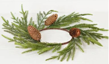 18" Norfolk Pine Wreath with Long Pinecones