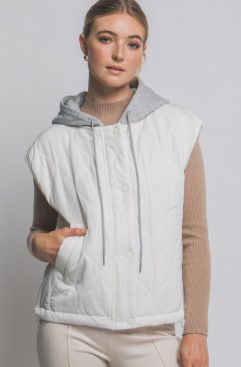 Ivory Quilted Drawstring Hooded Vest