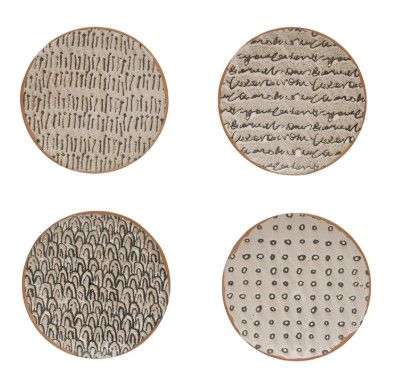 Black and White Stoneware Plate with Pattern, 4 styles