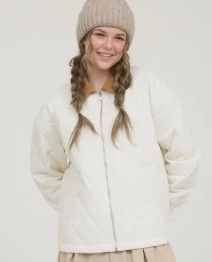 Ivory Corduroy Collar Quilted Zip-Up Jacket