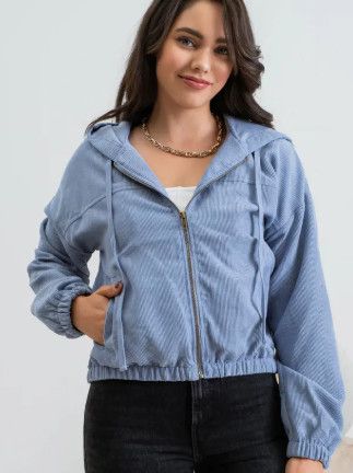 Light Blue Corduroy Zip-Up Jacket