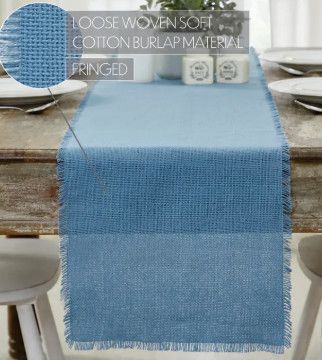 72"x12" Blue Burlap Fringed Runner