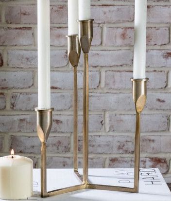 12.5" Antique Brass Four Taper Candle Holder