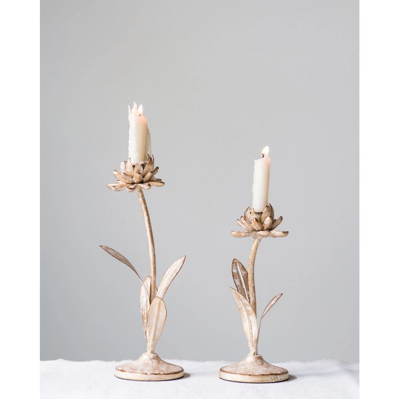 Gold Metal Flower Taper Candle Holder