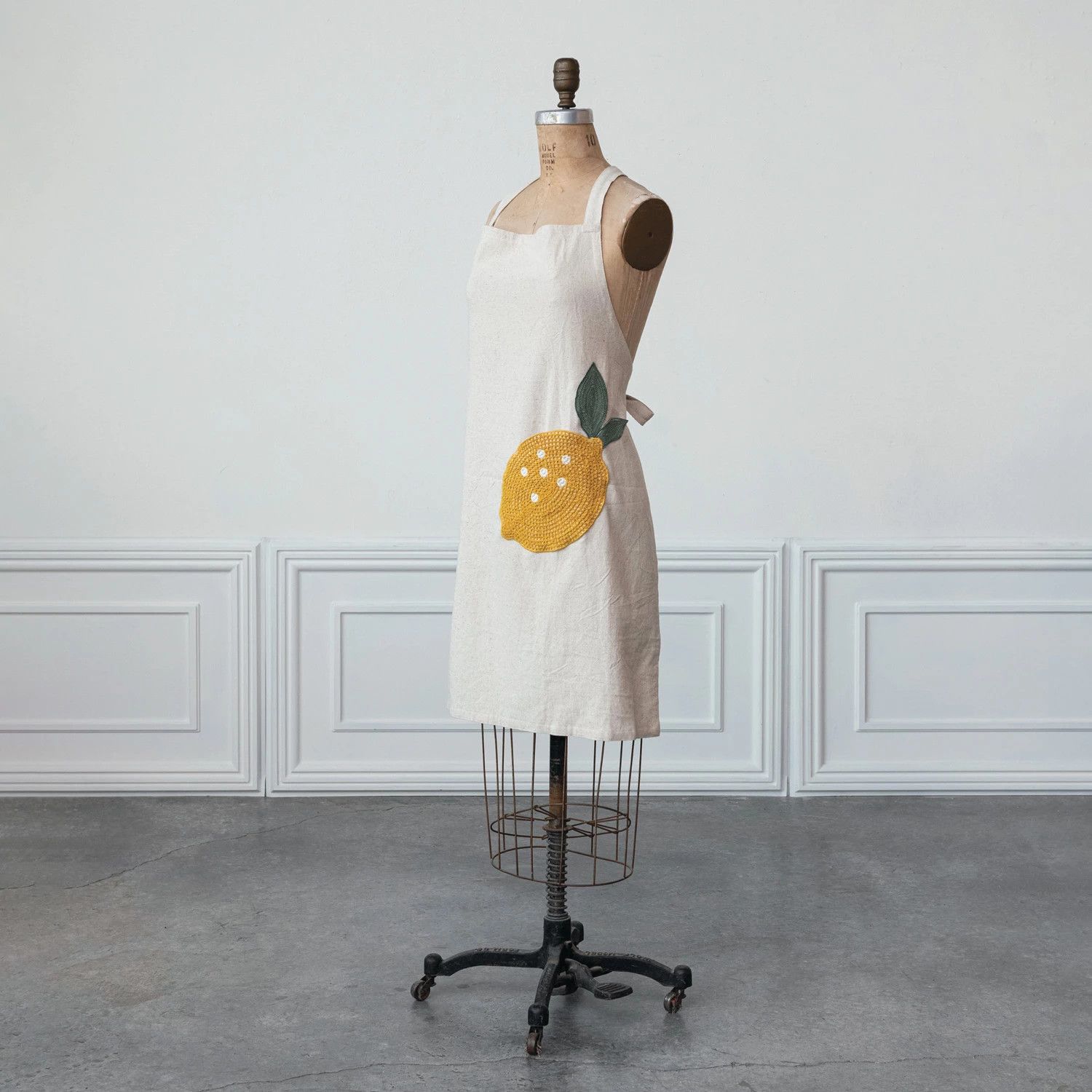 Cotton &amp; Linen Apron with Lemon Shaped Pocket