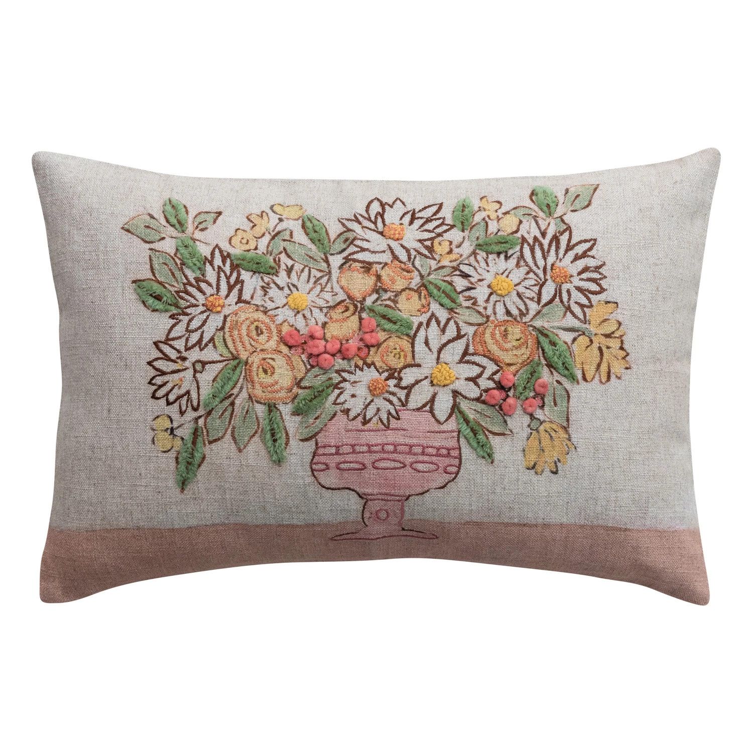 24x16 Flowers in Vase Embroidered Pillow