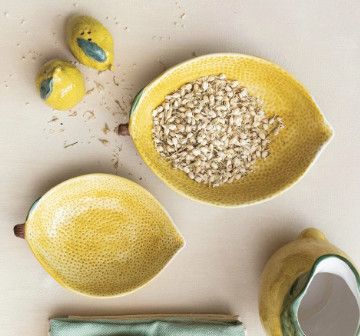 Hand-Painted Stoneware Lemon Shaped Bowl