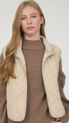 Khaki Snap Button Quilted Puffer Vest