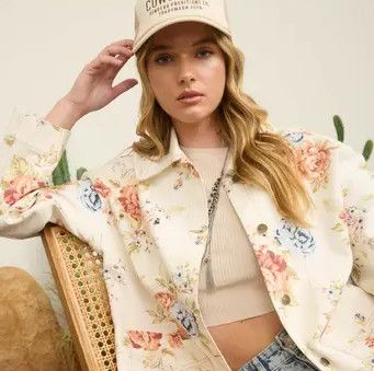 Floral Collared Denim Jacket