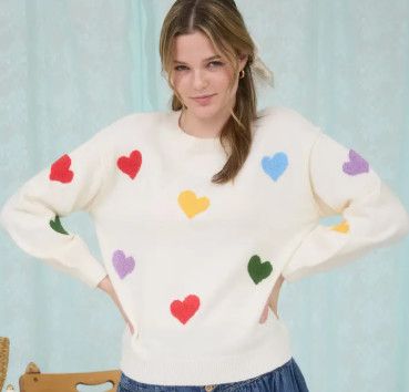 Heart Crewneck Knit Pullover Ivory Sweater