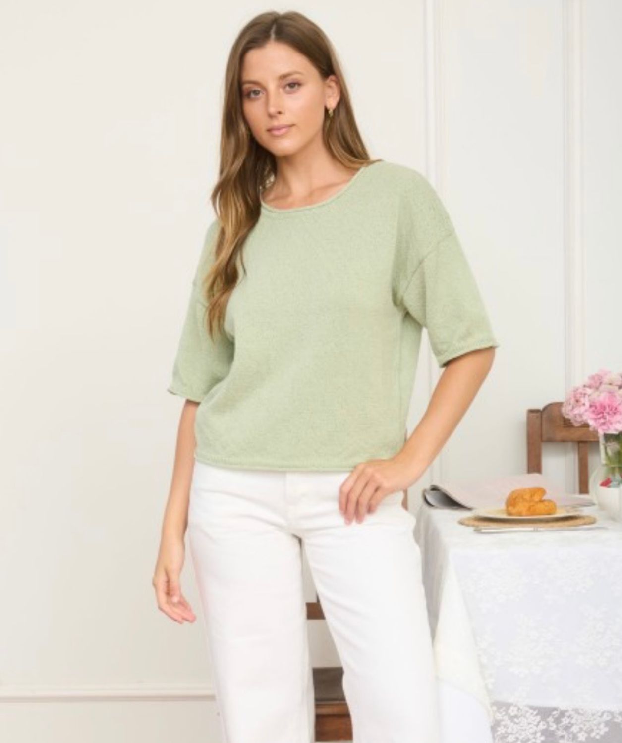 Light Green Short Sleeve Knit Top