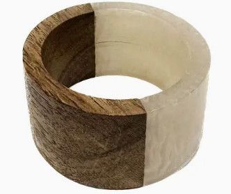 Split Mango Wood and White Round Napkin Ring