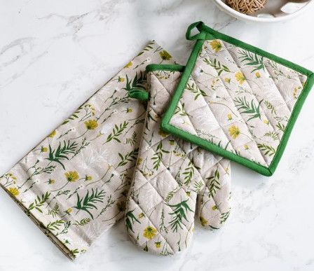 3 pc. Tan Wildflowers Mitt, Towel, and Potholder Set