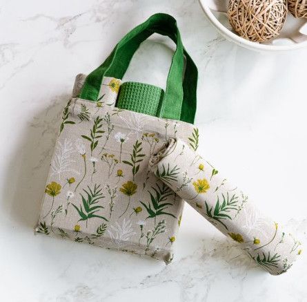 3 pc. Tan Wildflowers Towel Set with Bag