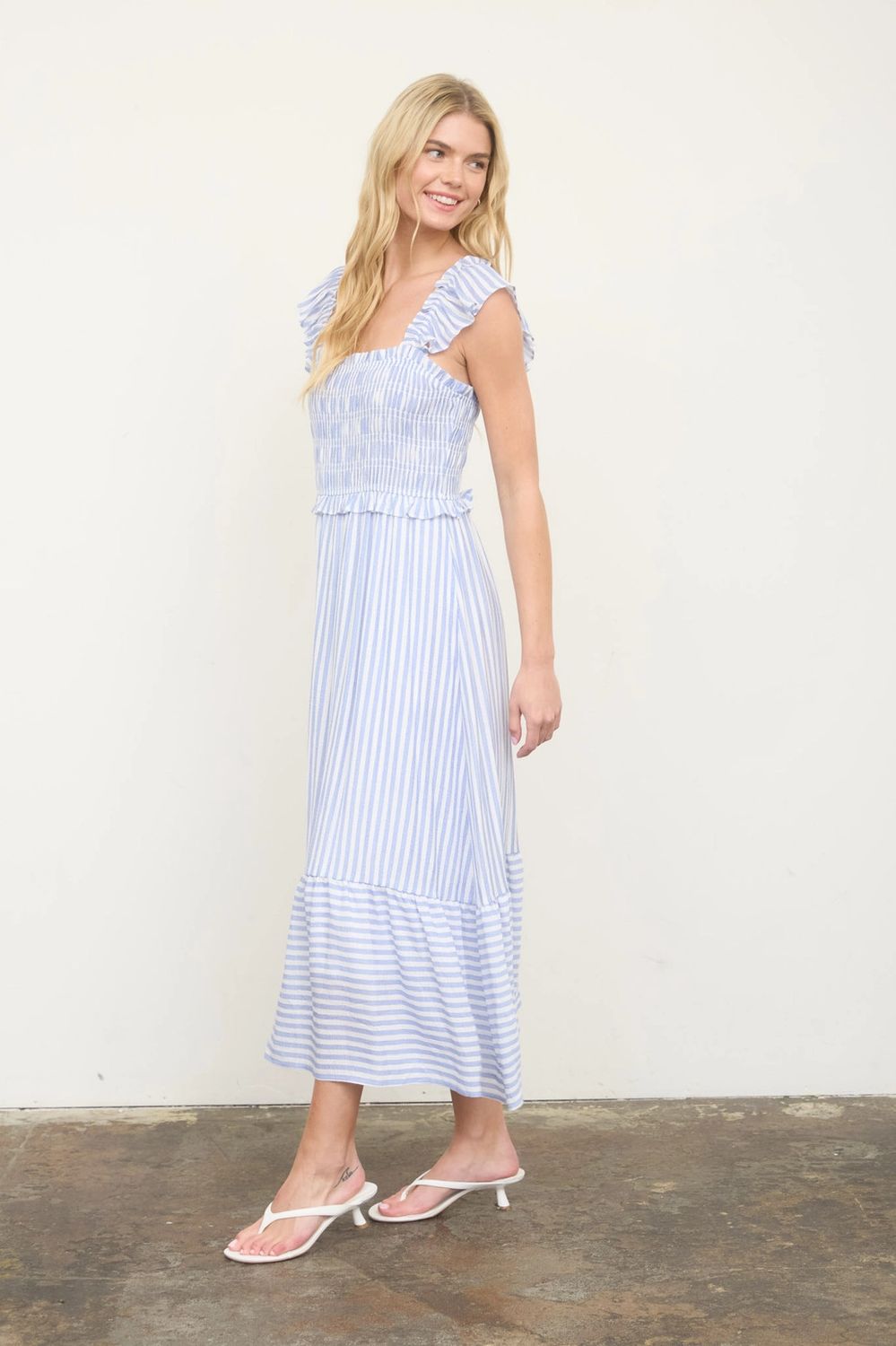 Smocked Ruffle Midi Dress