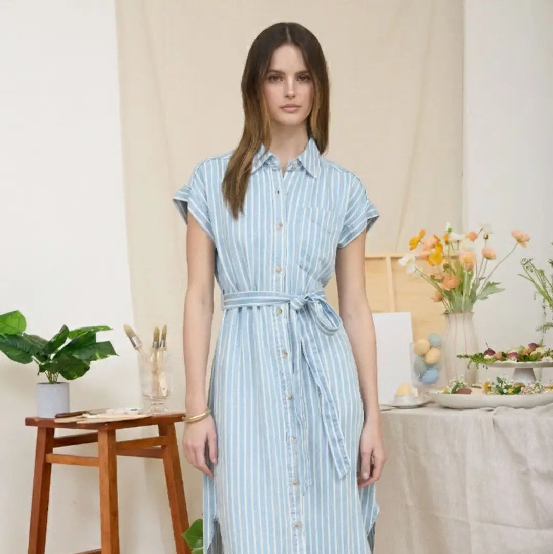 Striped Chambray Midi Dress
