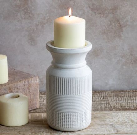 9" White Line Candle Holder