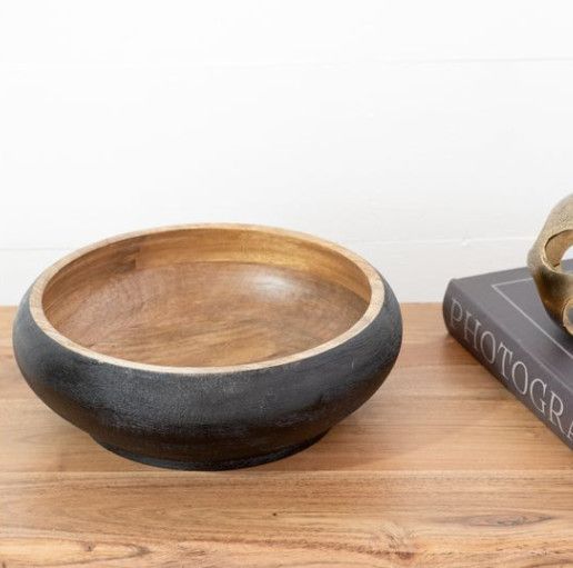 10" Black Textured Wood Bowl