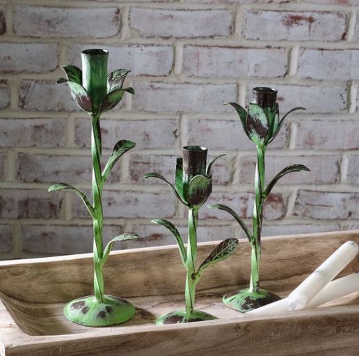 Green Flower Candle Holder