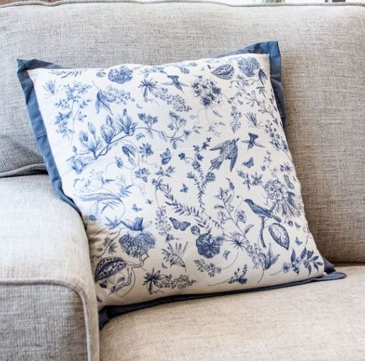 17" Blue and White Floral Pillow