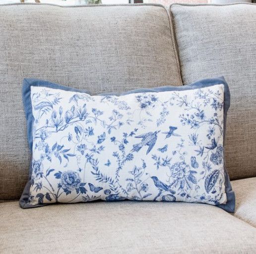 12x20 Blue and White Floral Pillow