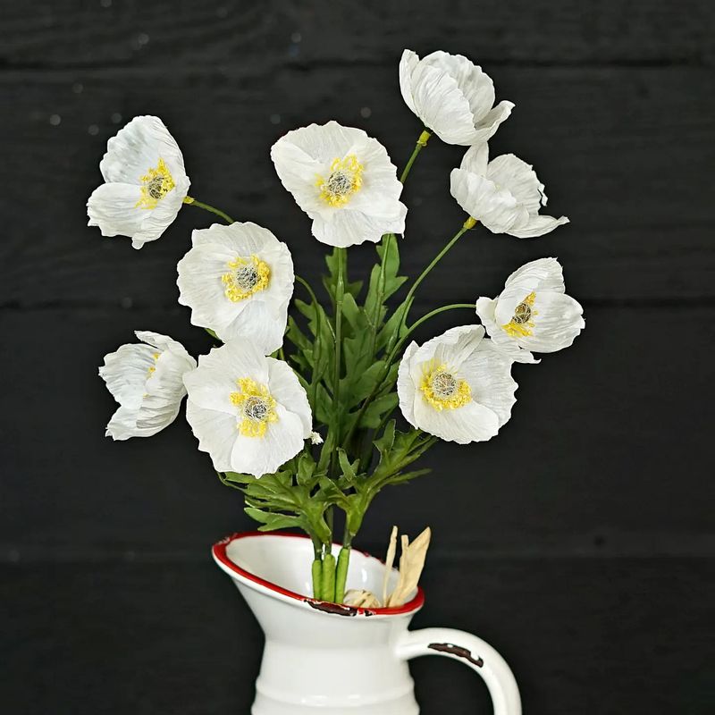16" White Poppy Spray
