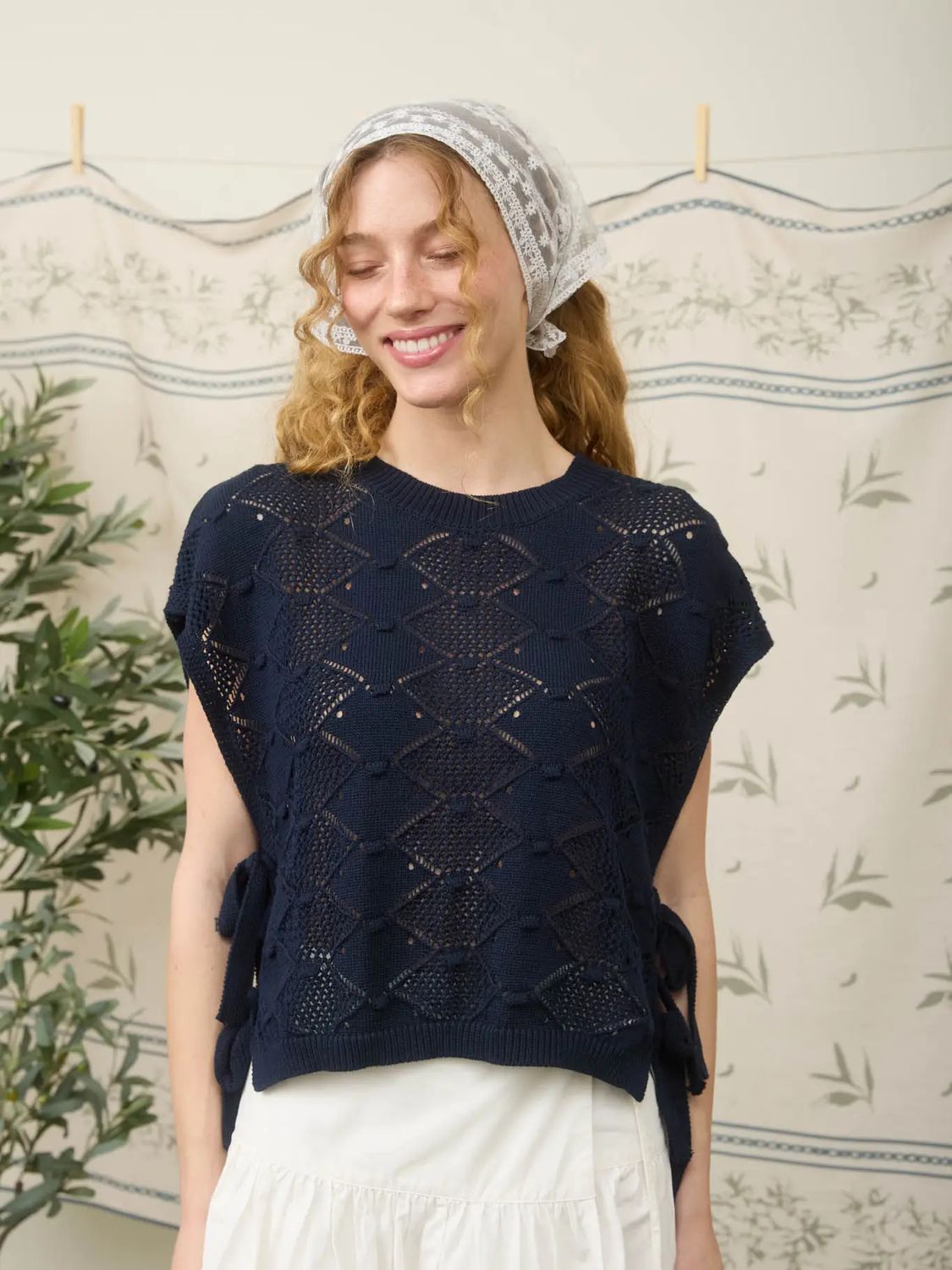 Navy Crochet Sweater 